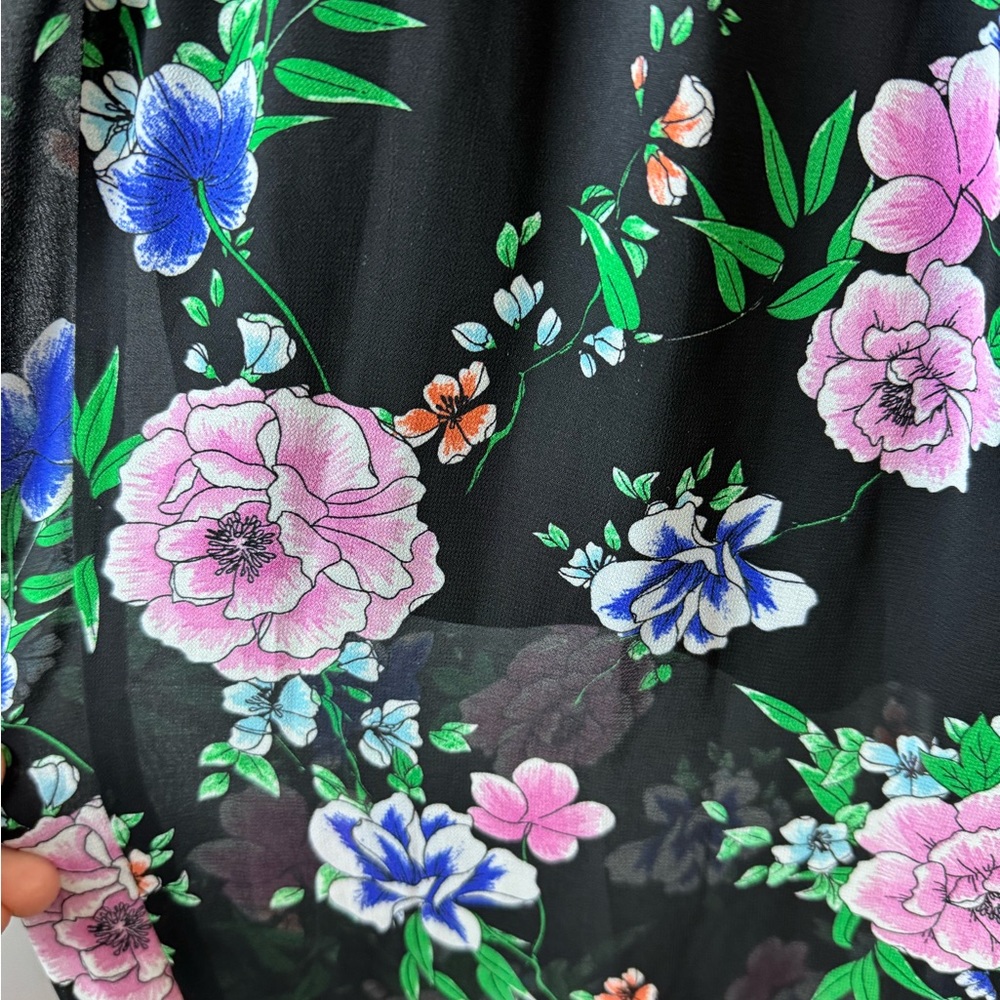 Torrid Floral Black Flowy Wide Leg Sheer Pants with Built‎ in Shorts Size 00 M/L - Picture 7 of 12